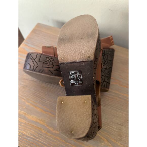 Free People Farrah Clog Platform Block Heel Sandal Brown Leather Women's Size 8 - Picture 8 of 9